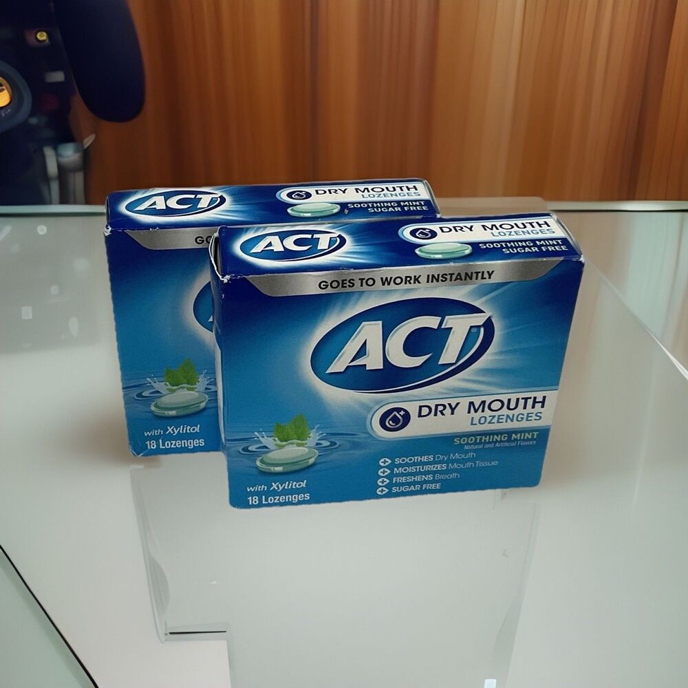 Act Dry Mouth Lozenge Sugar-Free Soothing Mint 18 Ct(2Pack)36Count
